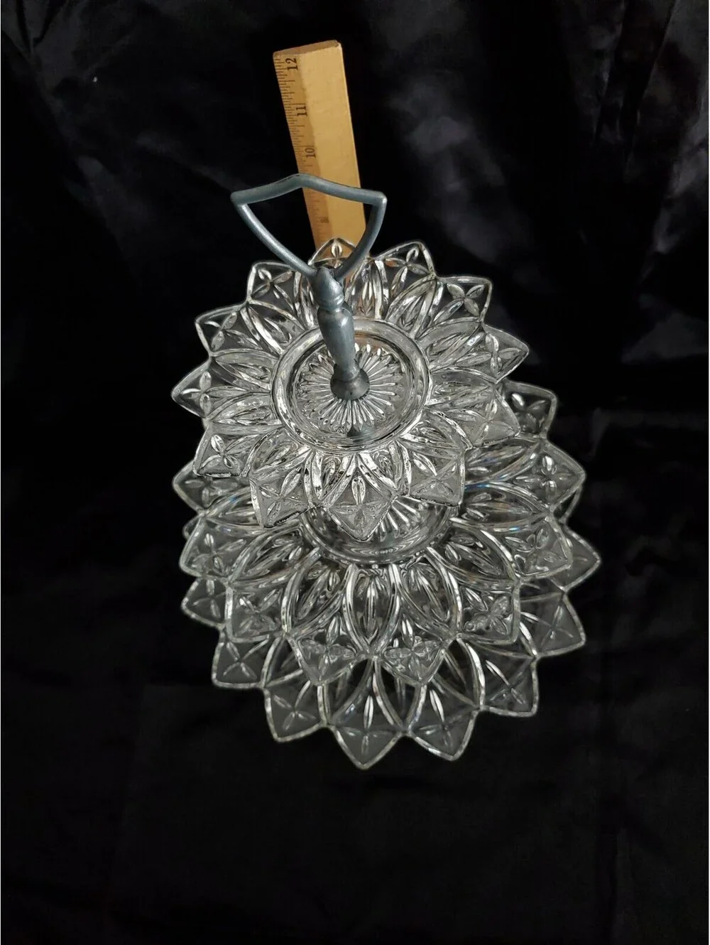 Vtg Federal Glass Petal Clear 3 Tier Serving Tray
